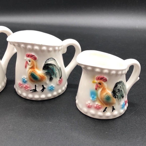 Vintage 4 Rooster Measuring Cups. Delicate ceramic Farmhouse style Decor Japan - Picture 3 of 8